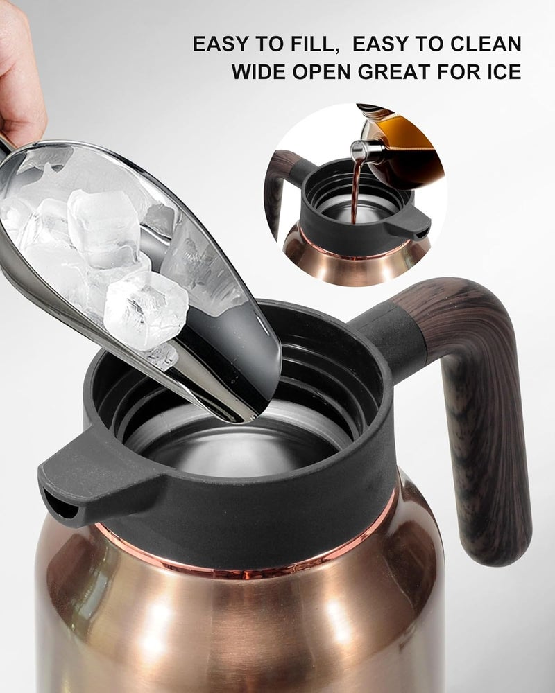 Dumfoin Carafes for Hot Liquids 51 oz - 12 Hour Stainless Steel Thermal Coffee Carafe-Insulated Coffee Carafes For Keeping Hot/Cold Coffee, Tea, Water, 1.5 Liter Beverage Dispenser(2 Gold) - Image 5